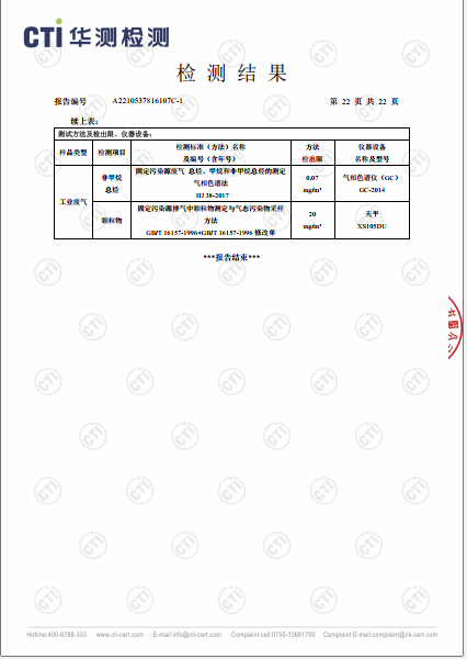 ng电子游戏废气VOCs、非甲烷总烃、颗粒物检测汇报-2022-22