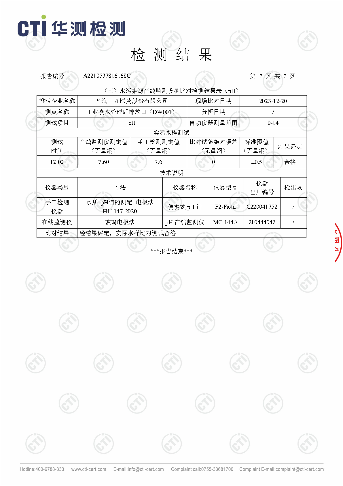ng电子游戏总部2023年4季度废水在线监测设备比对检测汇报_Page21