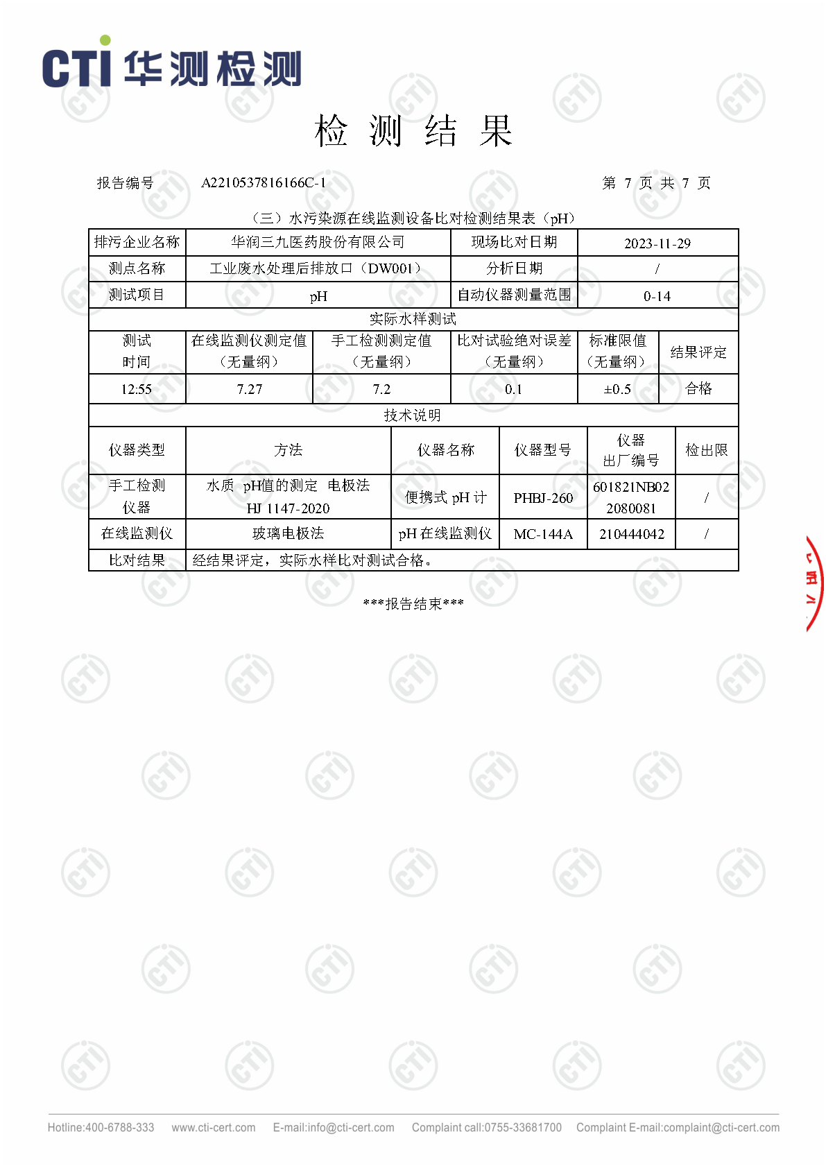 ng电子游戏总部2023年4季度废水在线监测设备比对检测汇报_Page14