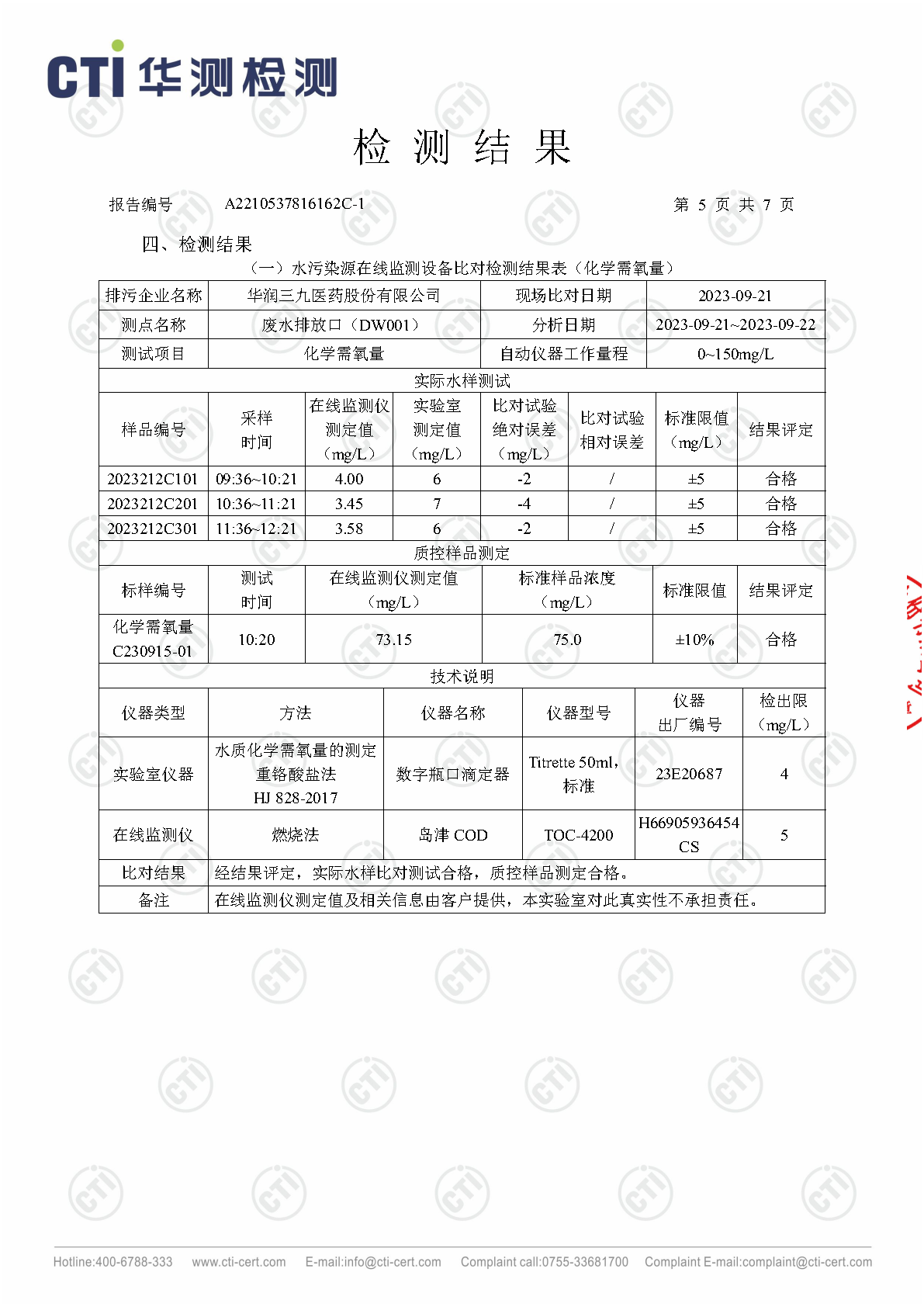 ng电子游戏总部2023年3季度废水在线监测设备比对检测汇报_Page19